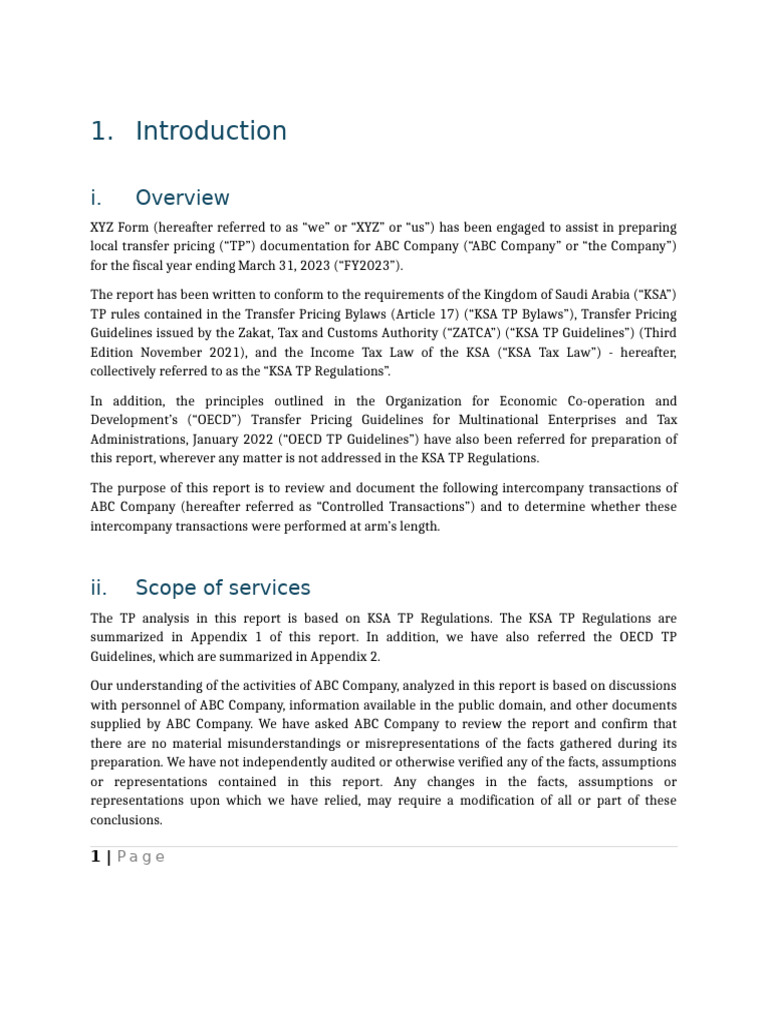 KSA Transfer Pricing Report for ABC Company | PDF | Tourism | Risk