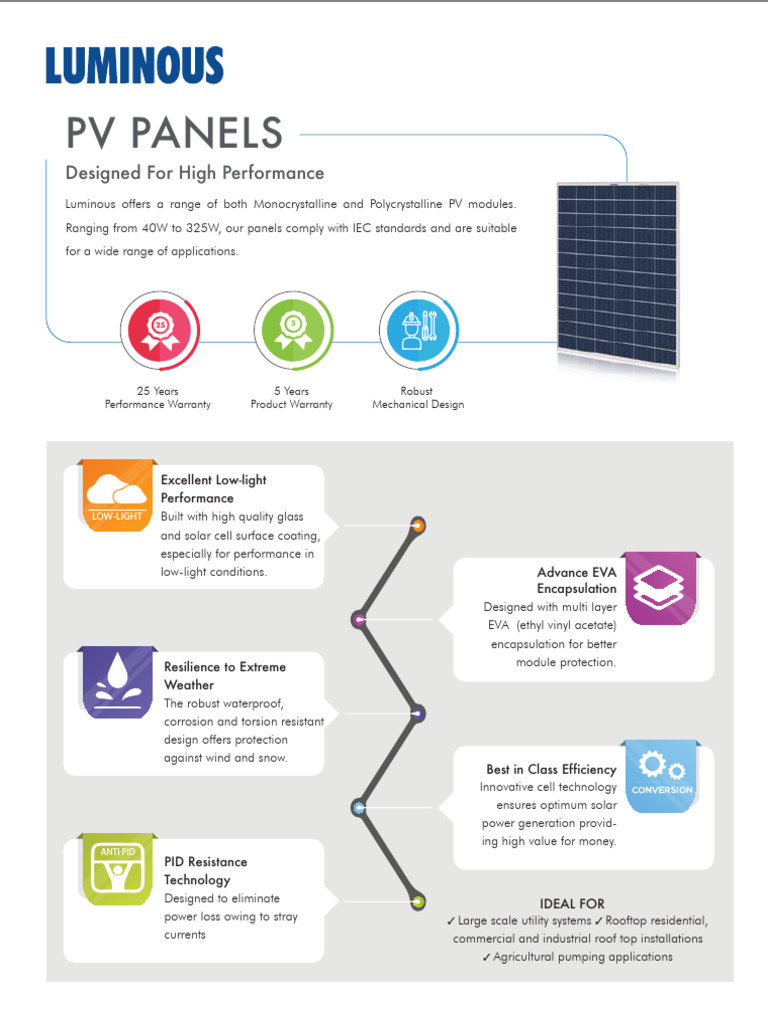 Luminous Solar Panel Specifications | PDF | Solar Panel | Photovoltaics