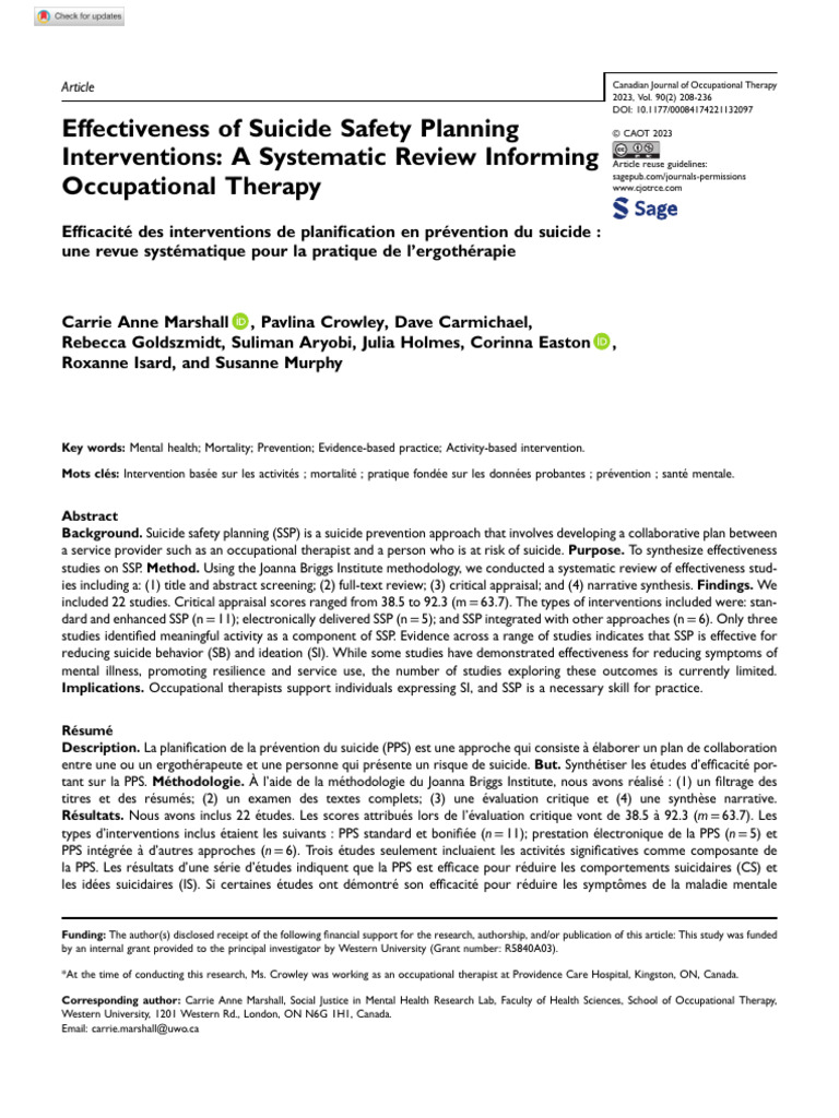 Effectiveness of Suicide Safety Planning Interventions - A Systematic ...