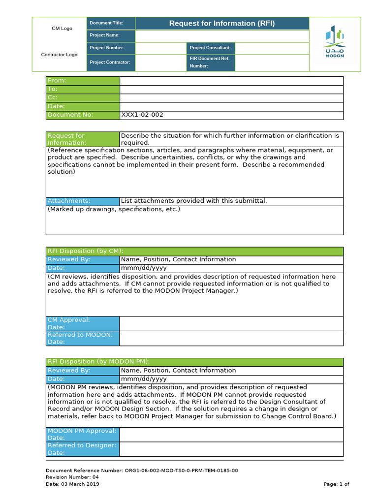 Request for Information (RFI) Template | PDF