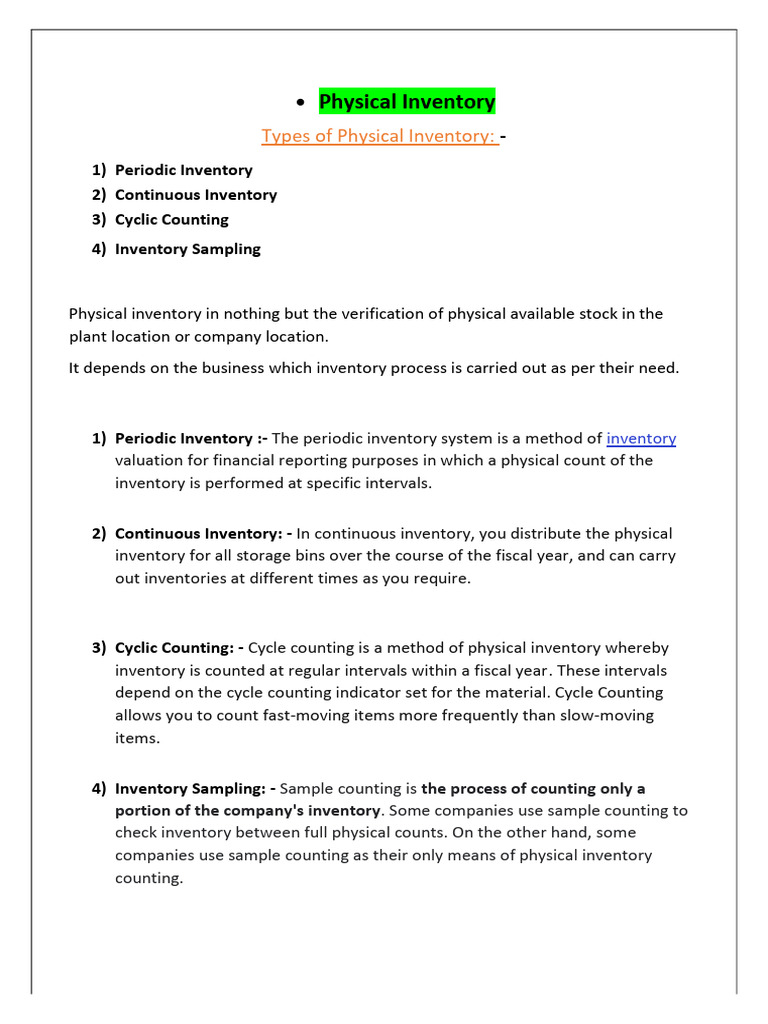 INVENTORY IN SAP MM | PDF | Inventory