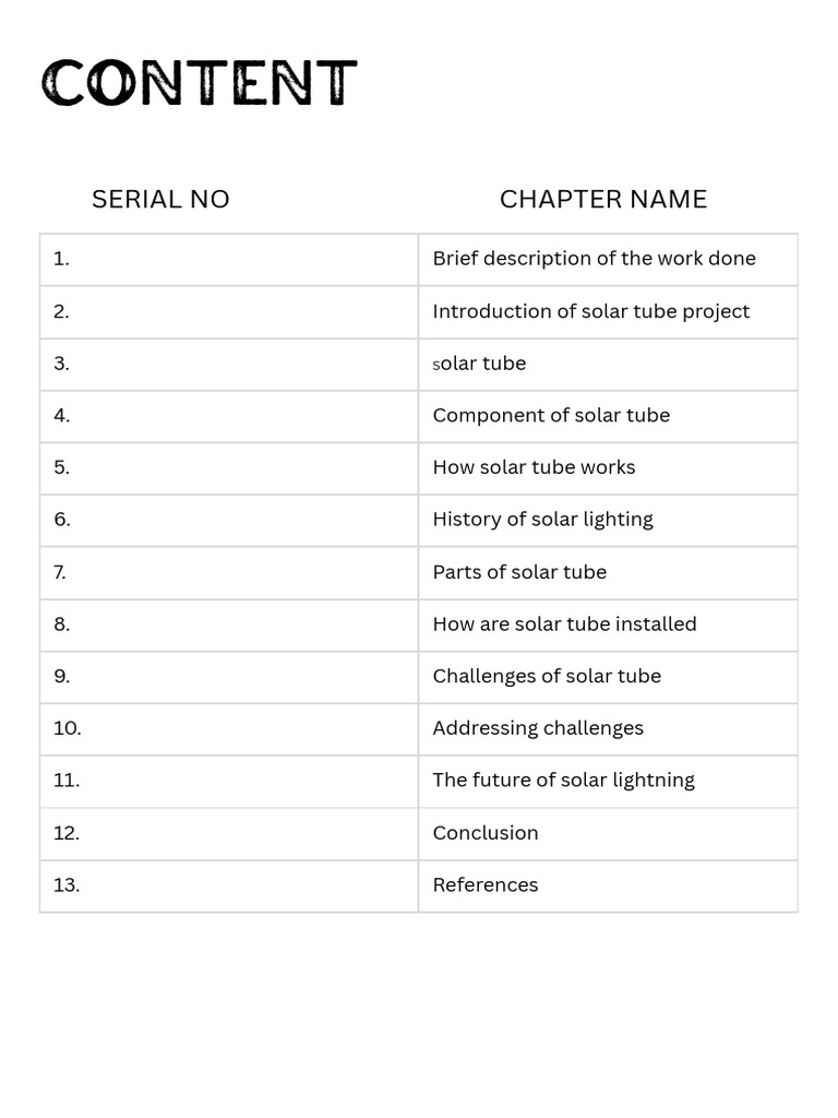 Solar Tube Project Overview and Insights | PDF