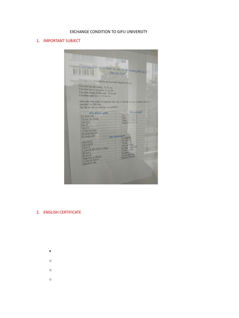 Exchange Condition To Gifu University | PDF
