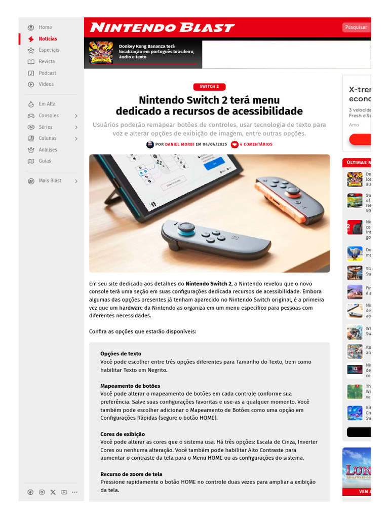 Menu Acessibilidade do Nintendo Switch 2 | PDF | Nintendo | Videogames