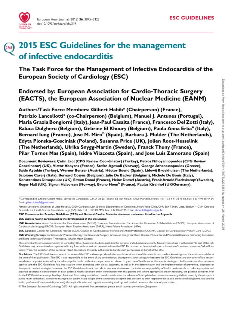 2015 ESC Guidelines for Endocarditis Management | PDF | Streptococcus ...