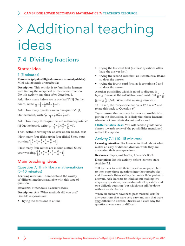 Dividing Fractions Teaching Strategies | PDF | Learning