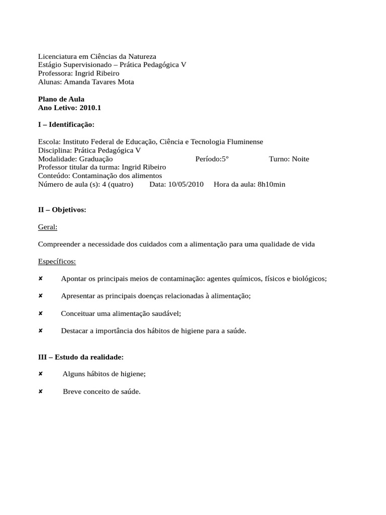 Aula Sobre Contaminação Alimentar Pdf