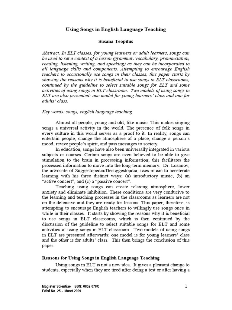 Using Songs in English Language Teaching | PDF | English As A Second Or ...