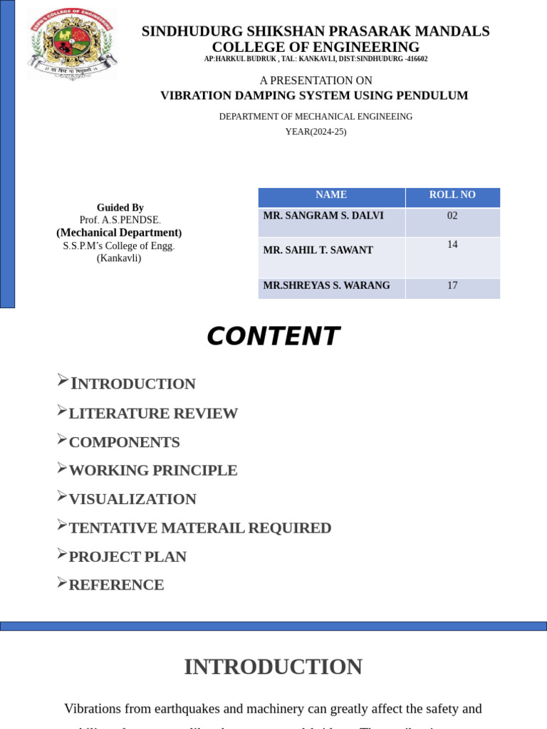 Pendulum Vibration Damping System Project | PDF | Oscillation | Pendulum