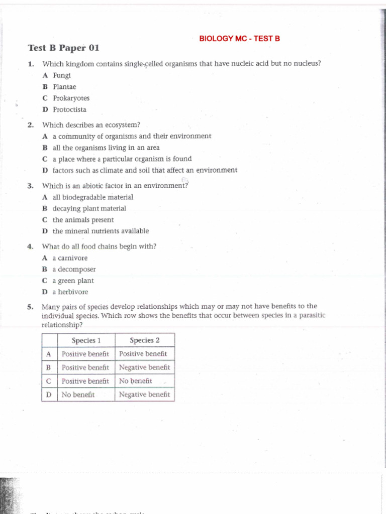 Biology MC - Test B | PDF