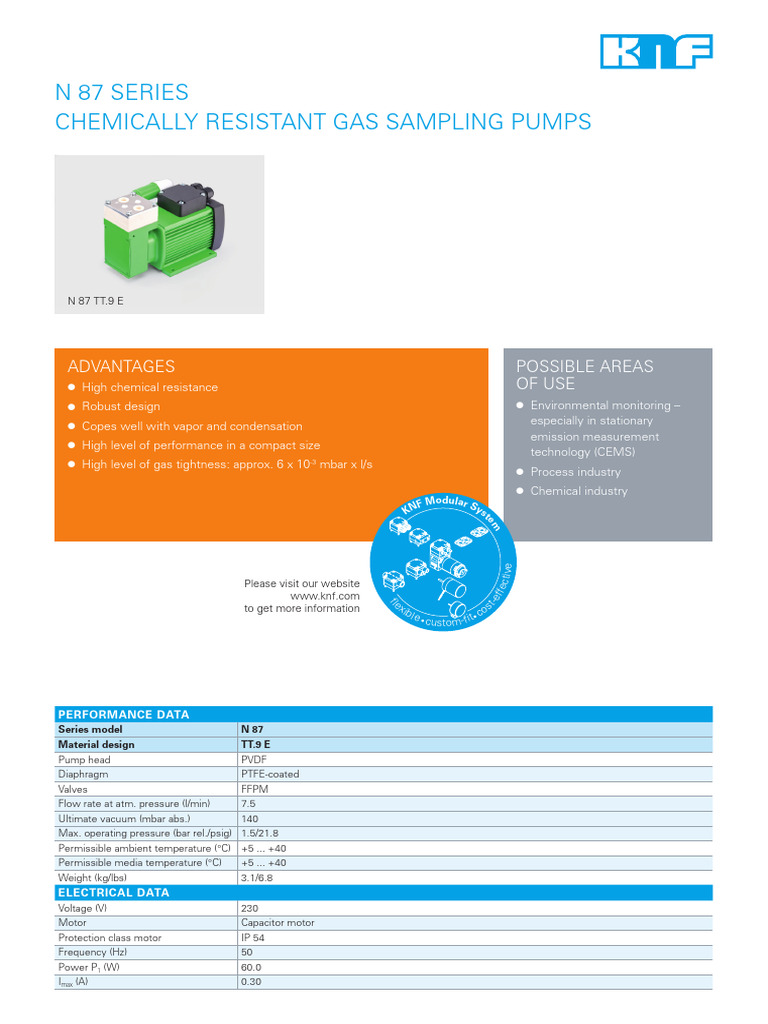 Chemically Resistant Gas Sampling Pump | PDF | Pressure | Electricity