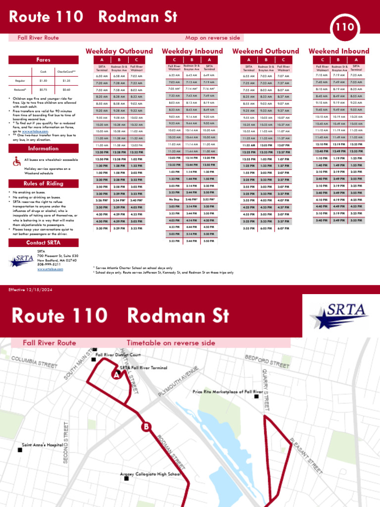 Route 110 Timetable for SRTA Bus | PDF | Bus | Bus Transport