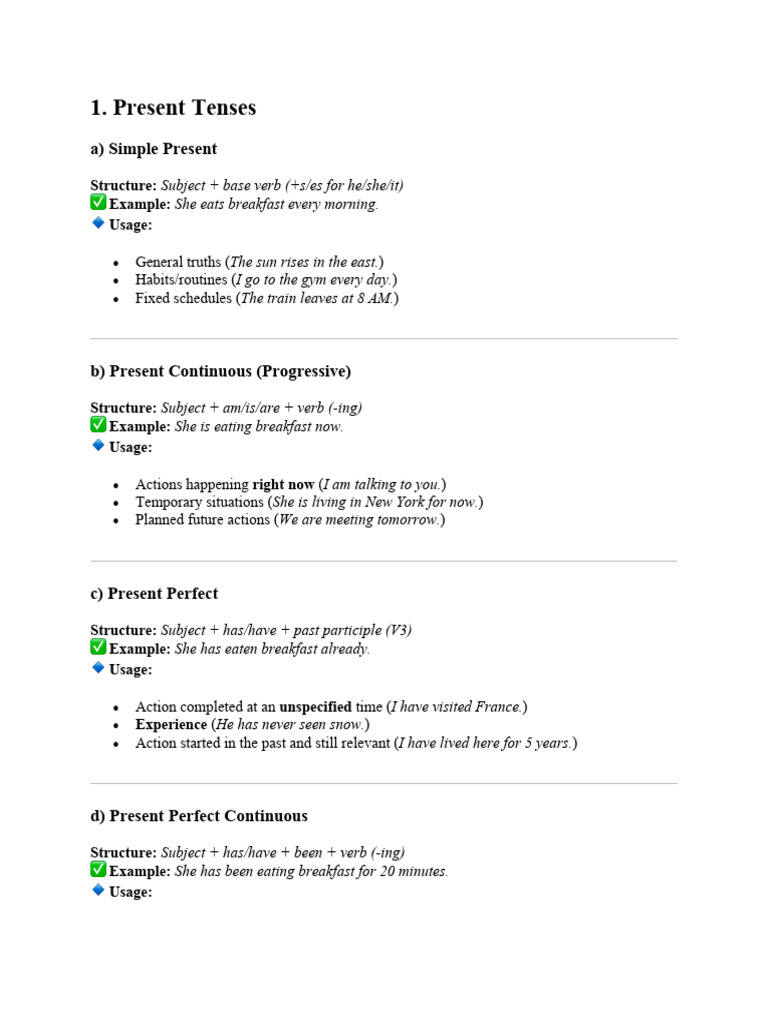 tenses in english | PDF | Perfect (Grammar) | Linguistics
