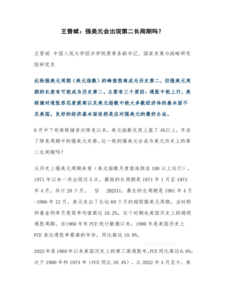 王晋斌强美元会出现第二长周期吗？ | PDF