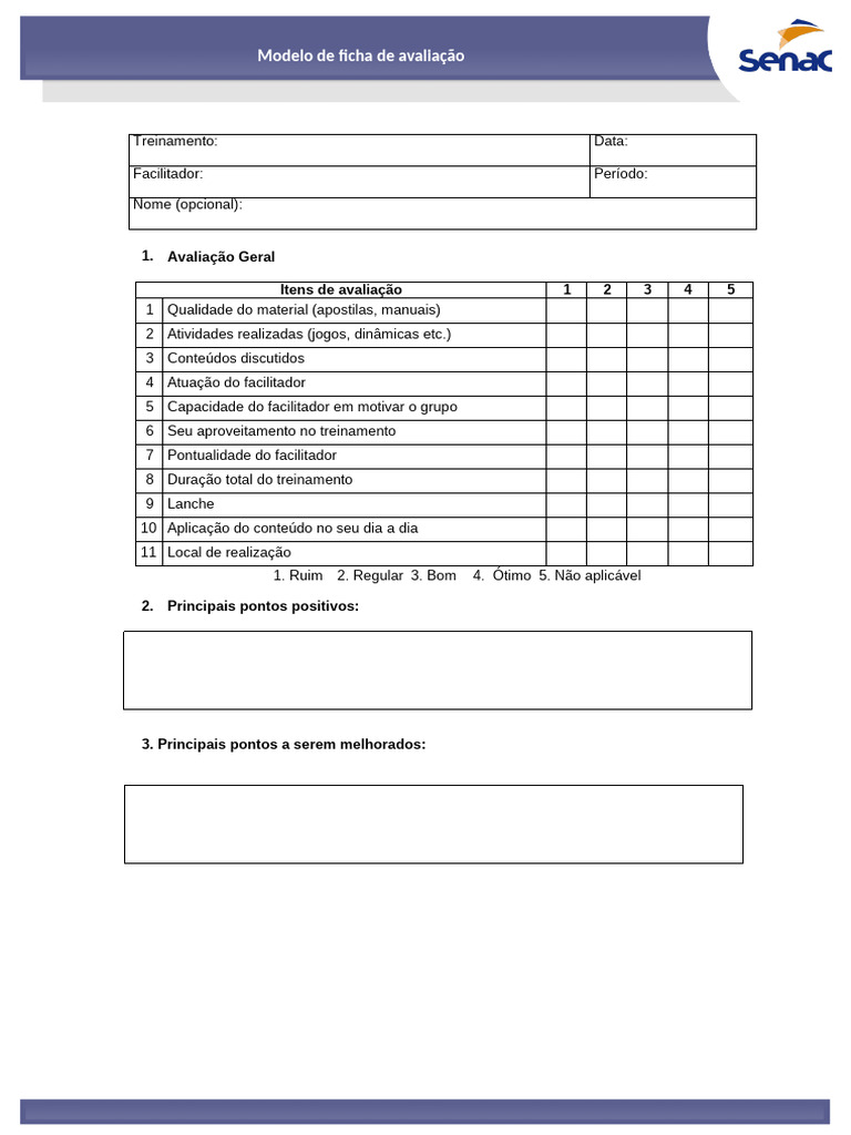 Ficha de Avaliação de Treinamento | PDF