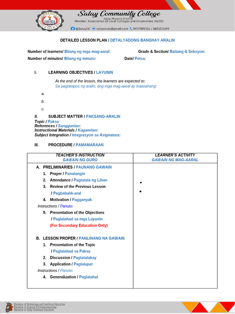 Detailed English Lesson Plan Template | PDF