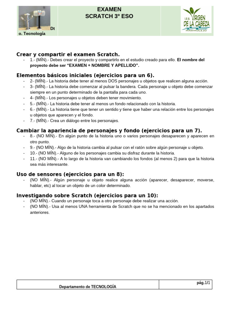 Examen de Scratch para 3º ESO | PDF
