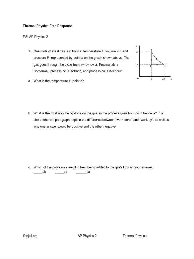 Thermal Physics Free Response Questions | PDF | Gases | Heat