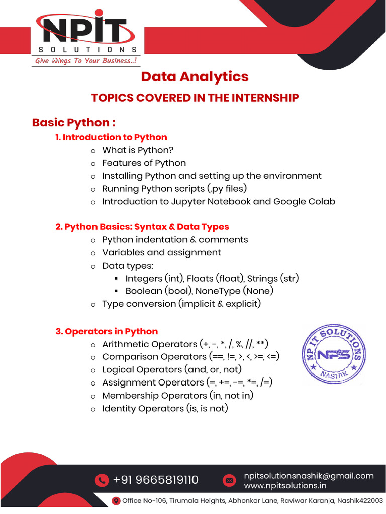 Data Analytics Internship Overview | PDF | Boolean Data Type | Python ...