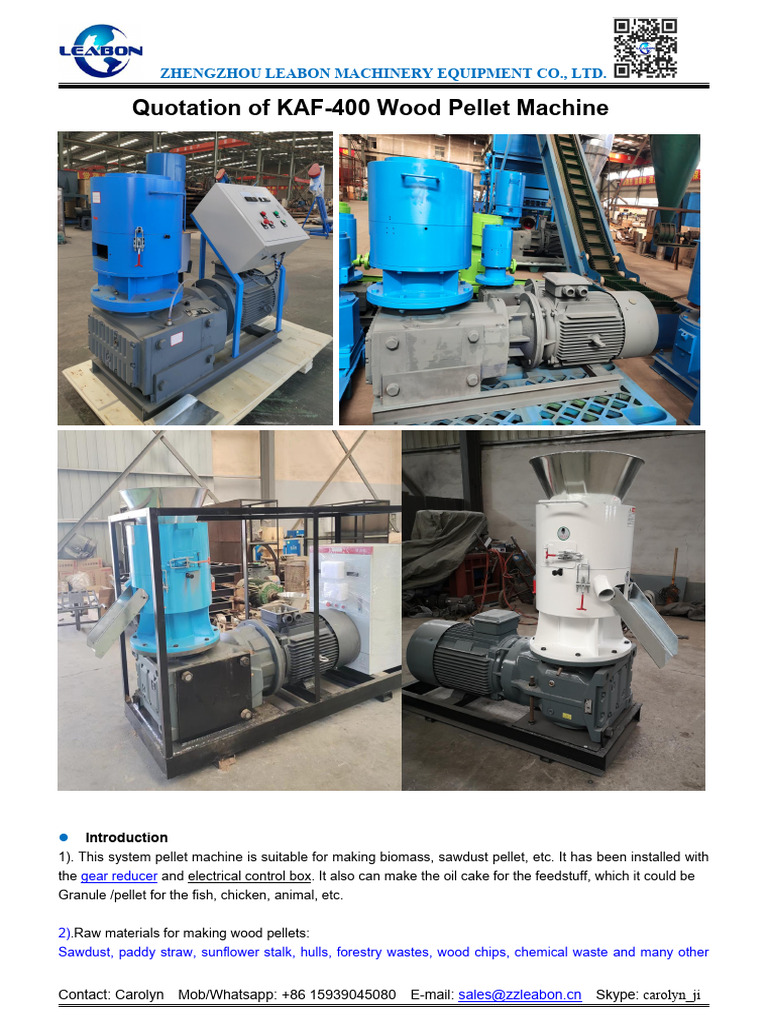 Quotation of KAF 400 Wood Pellet Machine - Carolyn (LEABON) | PDF