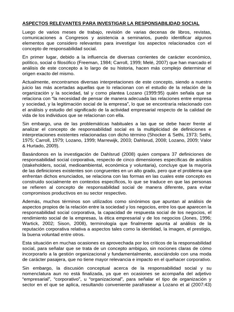 Aspectos Relevantes para Investigar La Responsabilidad Social | PDF ...