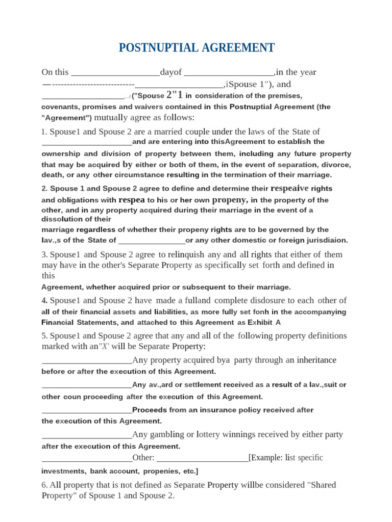 Postnuptial Agreement Template | PDF | Marriage | Justice