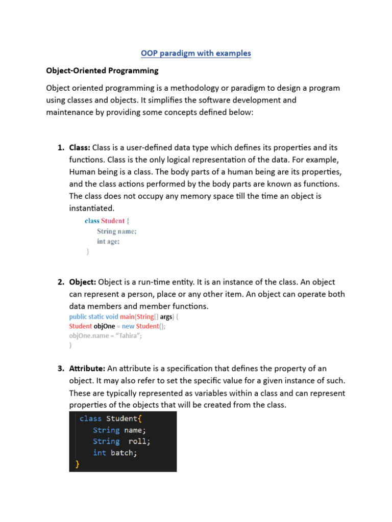 OOP Paradigm With Examples | PDF | Object Oriented Programming | Class ...