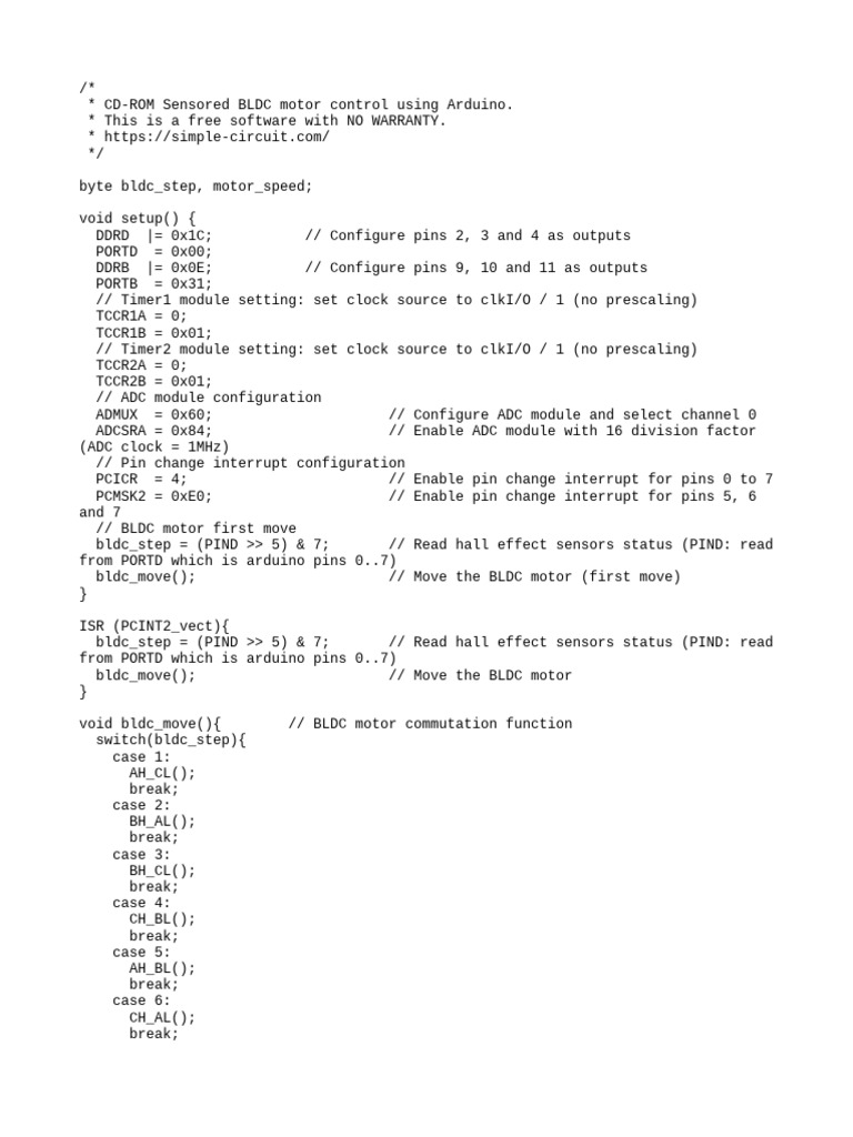 Arduino BLDC Motor Control Code | PDF | Manufactured Goods | Electronics