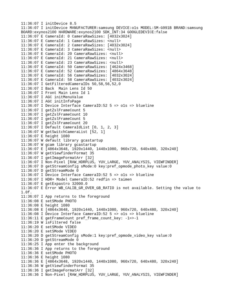 Samsung Camera Device Log Analysis | PDF | Mobile Phones | Mobile Computers