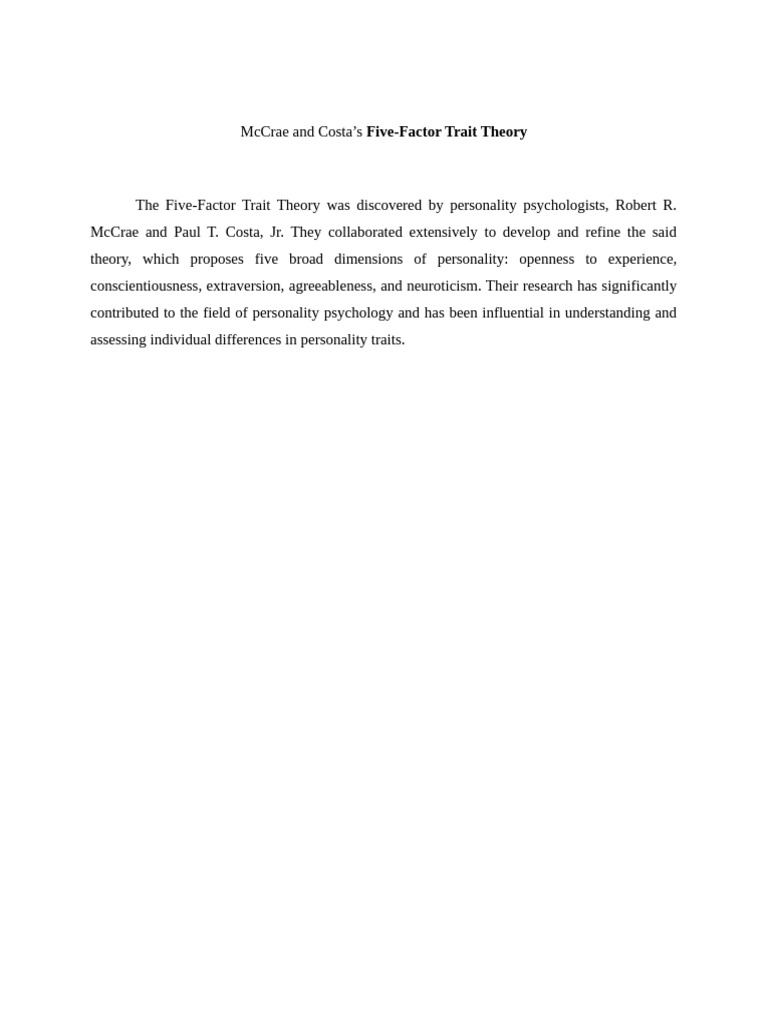 Five-Factor Trait Theory Overview | PDF