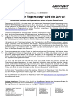 Presseerklärung Vom 09.03.2012: "Ökostrom Für Regensburg" Wird Ein Jahr Alt