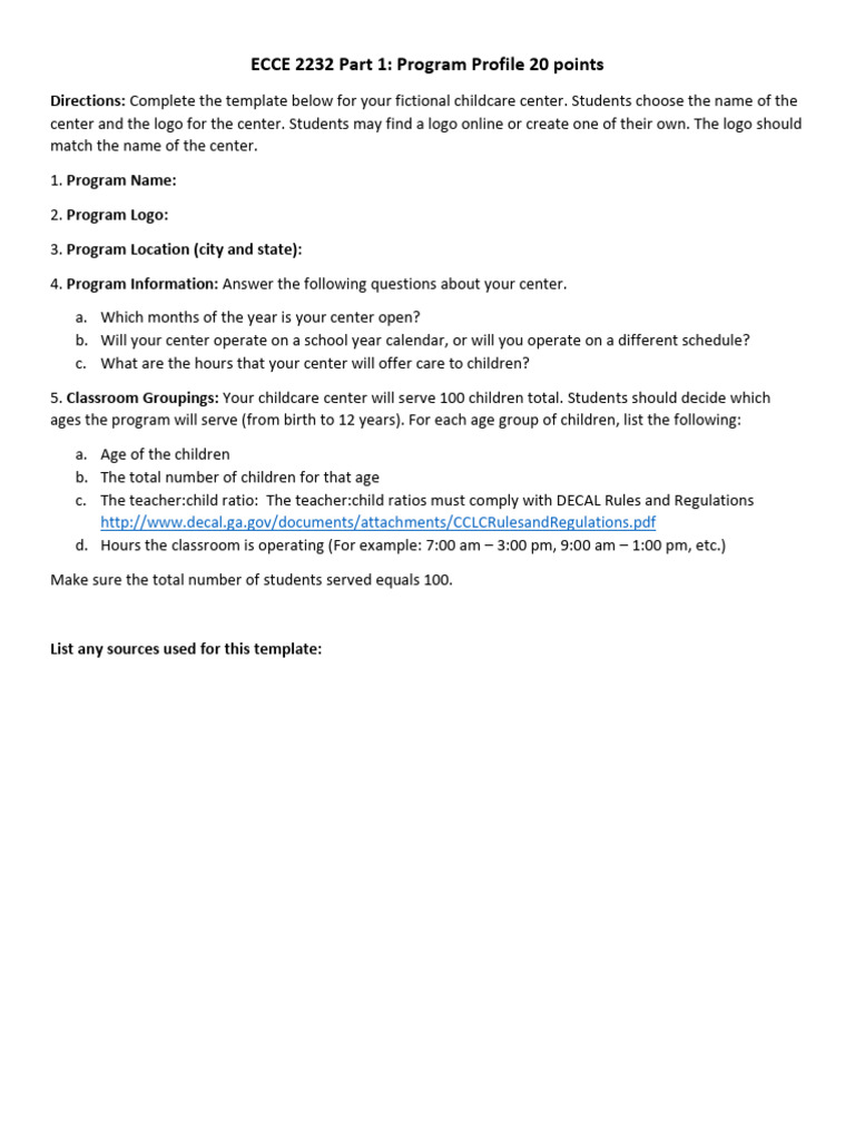 Childcare Center Program Profile Template | PDF