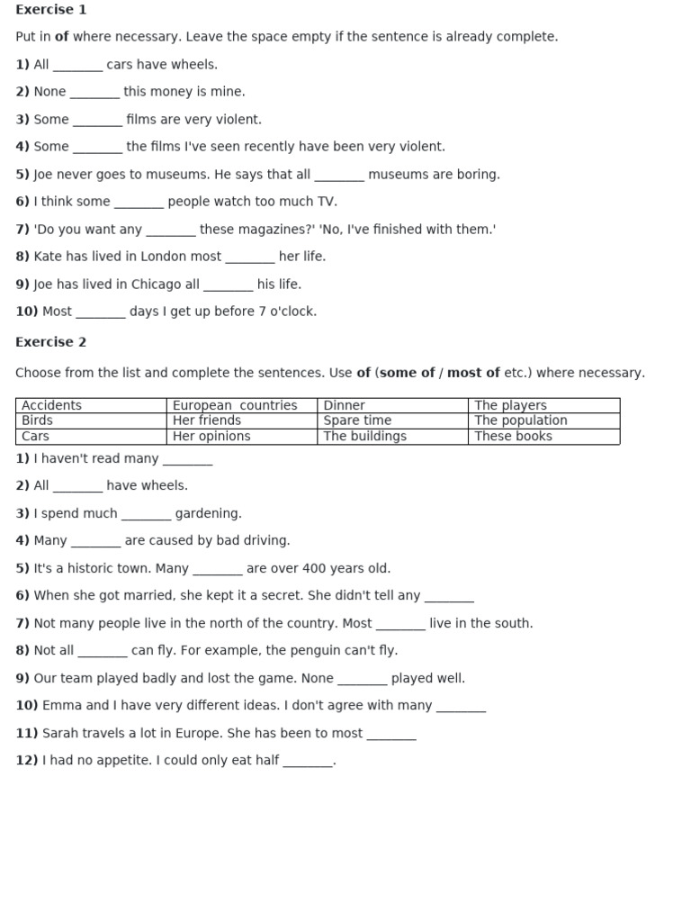Exercises on Some, Any, All, Most | PDF