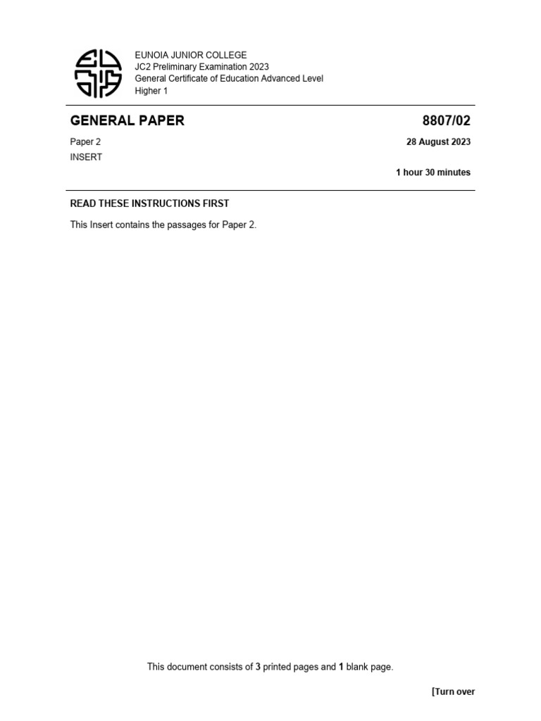 EJC 2023 JC2 Prelim H1 GP Paper 2 Insert | PDF