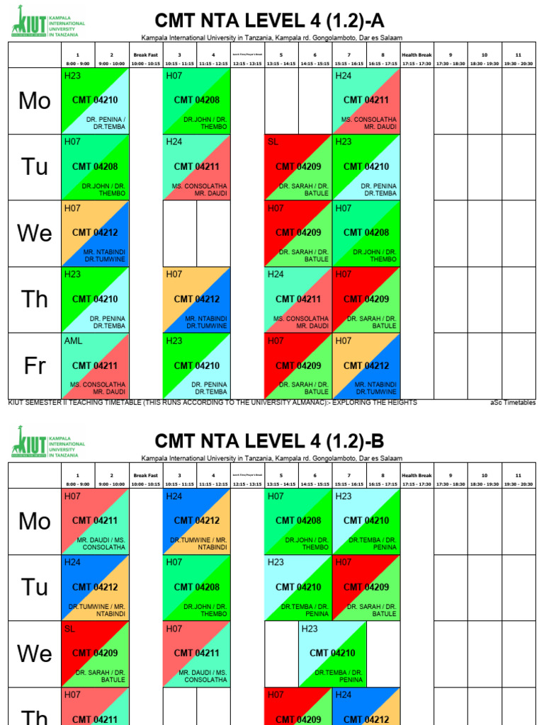 KIUT Semester II Teaching Timetable | PDF