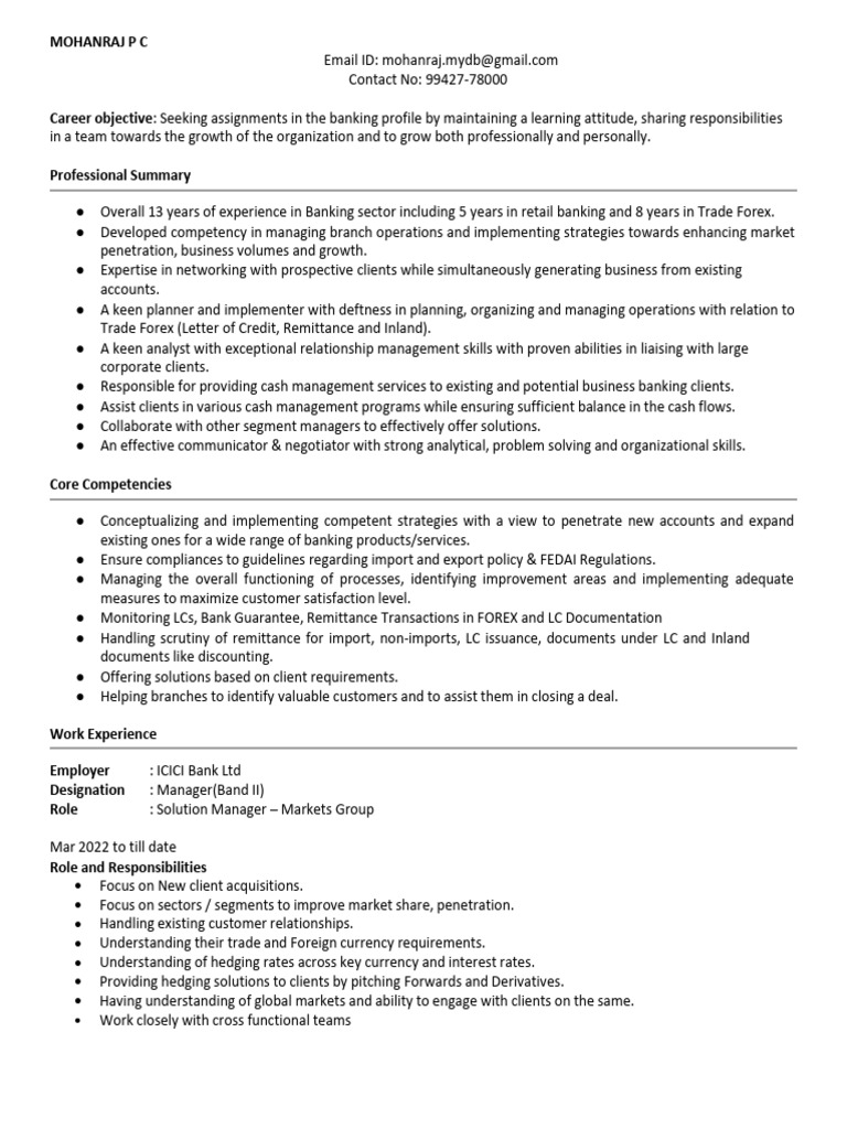 P.C. Updated Resume 2024 | PDF | Banks | Foreign Exchange Market