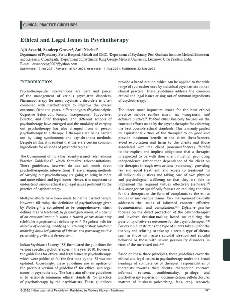 Ethical and Legal Issues in Psychotherapy.10 | PDF | Psychotherapy ...