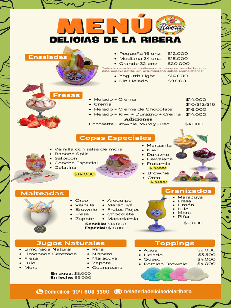 Heladeria Menú - Domicilios PDF | PDF | Alimentos | Postres