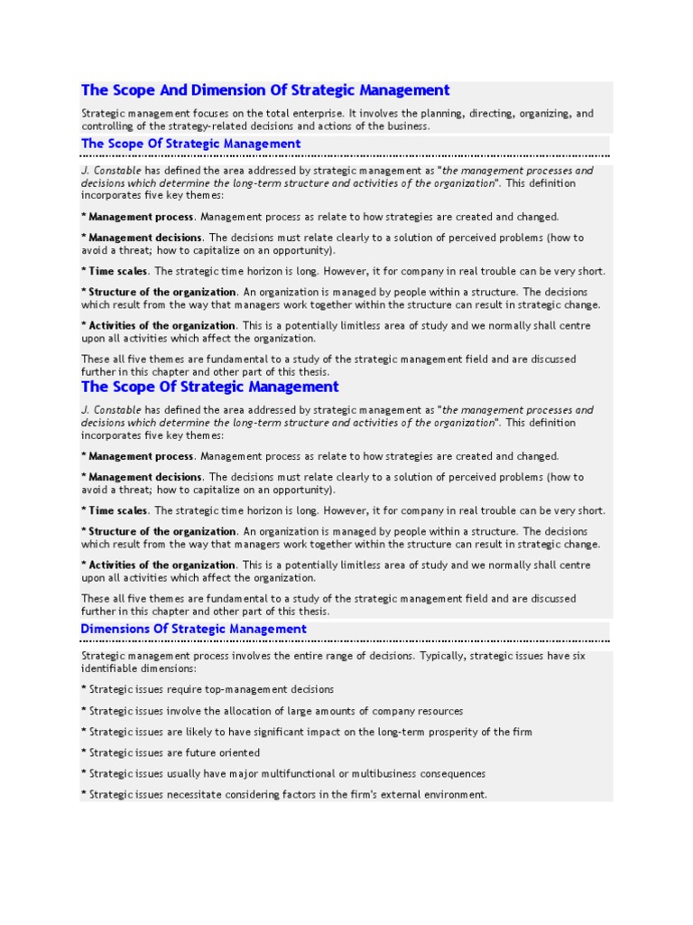 Scope and Dimensions of Strategic Management | PDF | Strategic ...