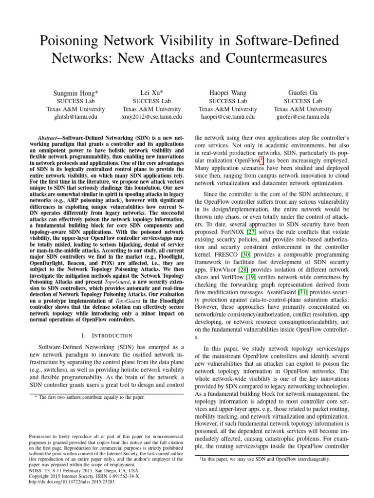 SDN Topology Poisoning Attacks and Defense | PDF | Computer Network ...