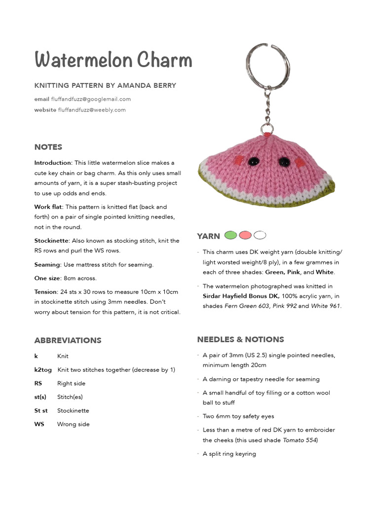 Watermelon Charm: Notes | PDF | Knitting | Basic Knitted Fabrics