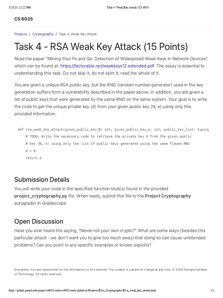Task 4 - Weak Key Attack - CS 6035 | PDF