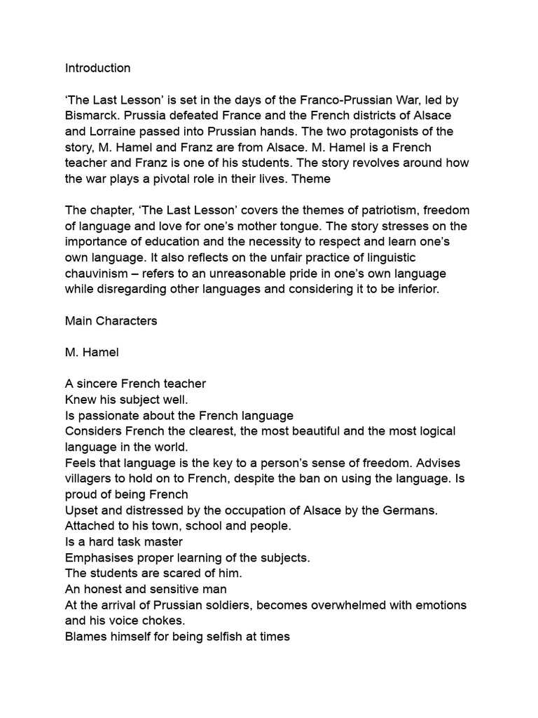 The Last Lesson Cbse Xii | PDF | Minority Group