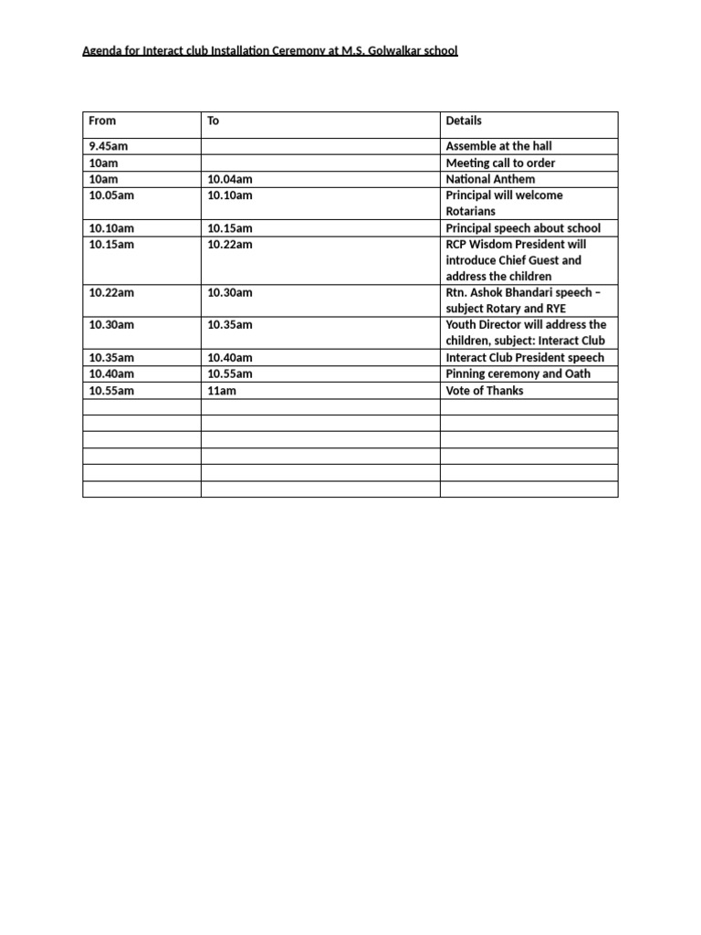 Interact Club Installation Agenda | PDF