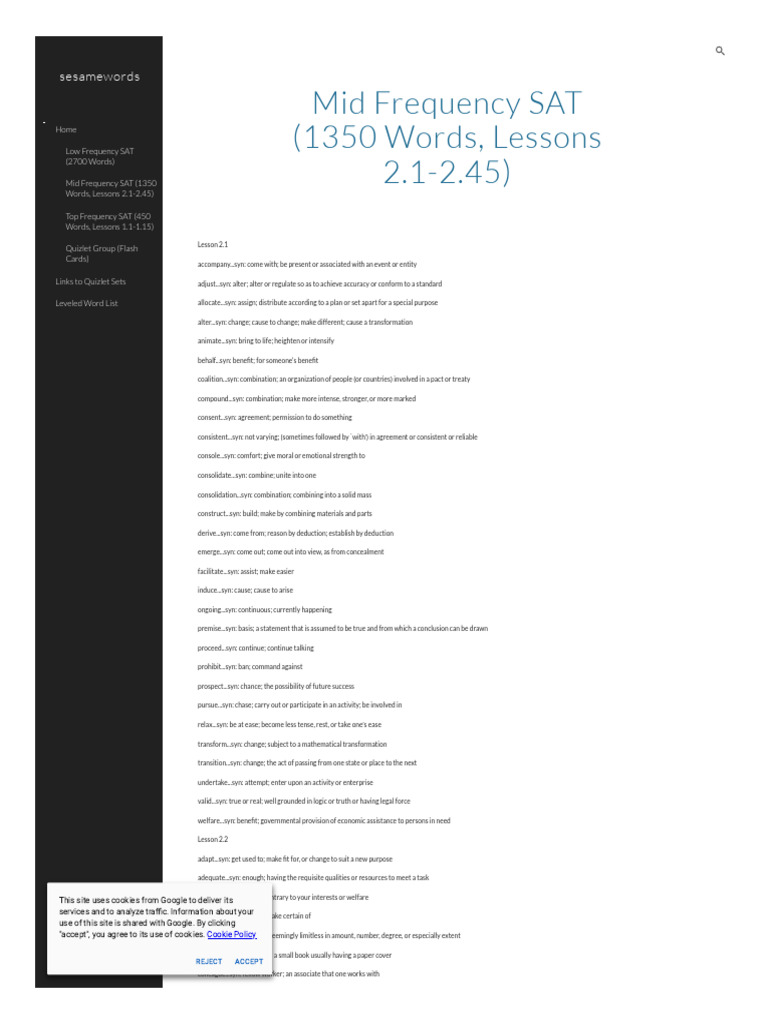Sites Google Com Site Sesamewords Home Mid Frequency Sat 1350 Words ...