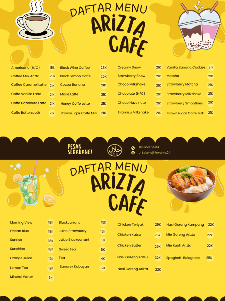 Kuning Coklat Ilustratif Modern Menu Pisang Lumer A4 (A2 (Horizontal ...