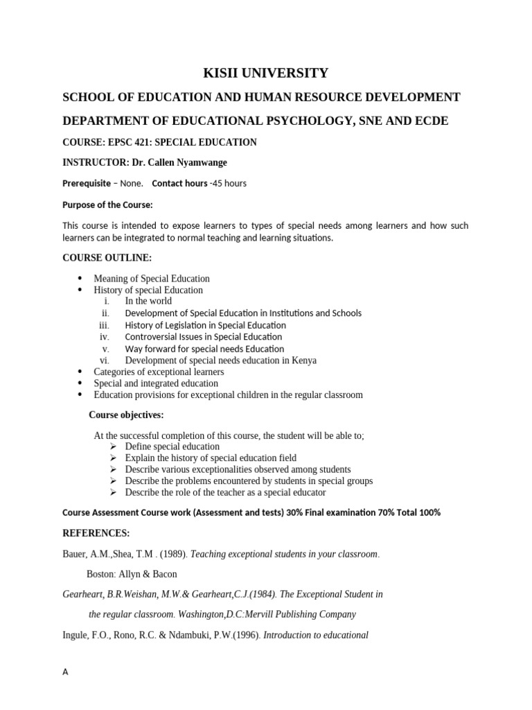 EPSC 421 SPEACIAL EDUCATION 2021 notes | PDF | Hearing Loss | Learning