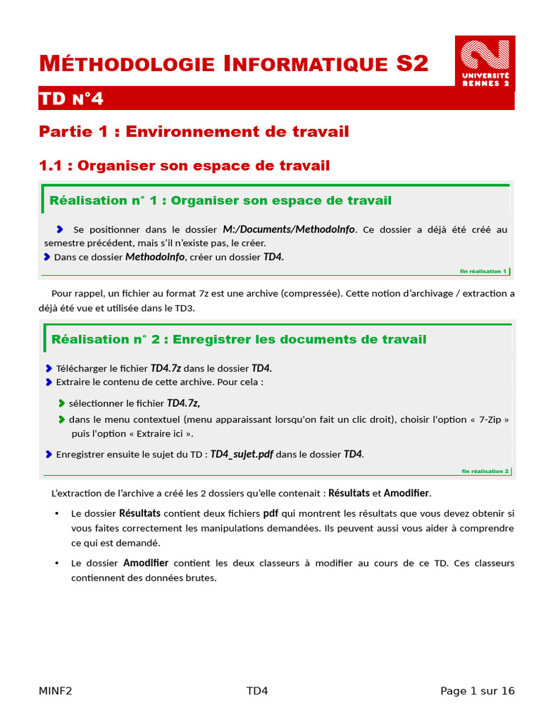 Méthodologie Informatique S2 : TD4 | PDF | Feuille de calcul | Fichier ...