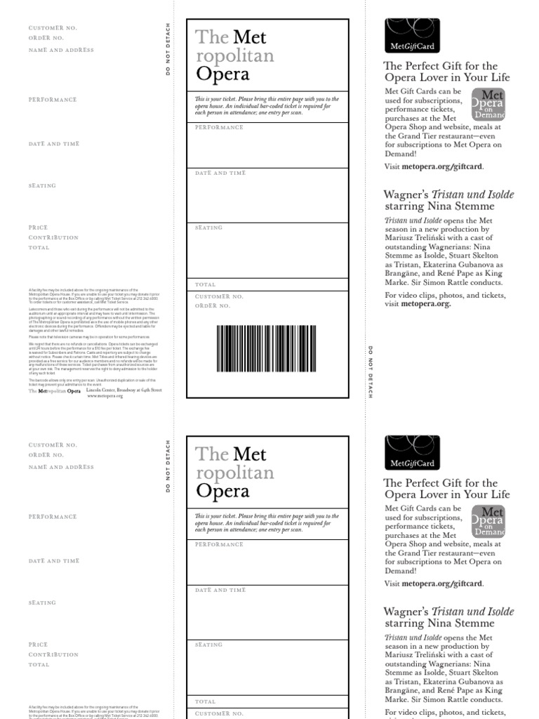 Metropolitan Opera Ticket Information | PDF | Metropolitan Opera ...