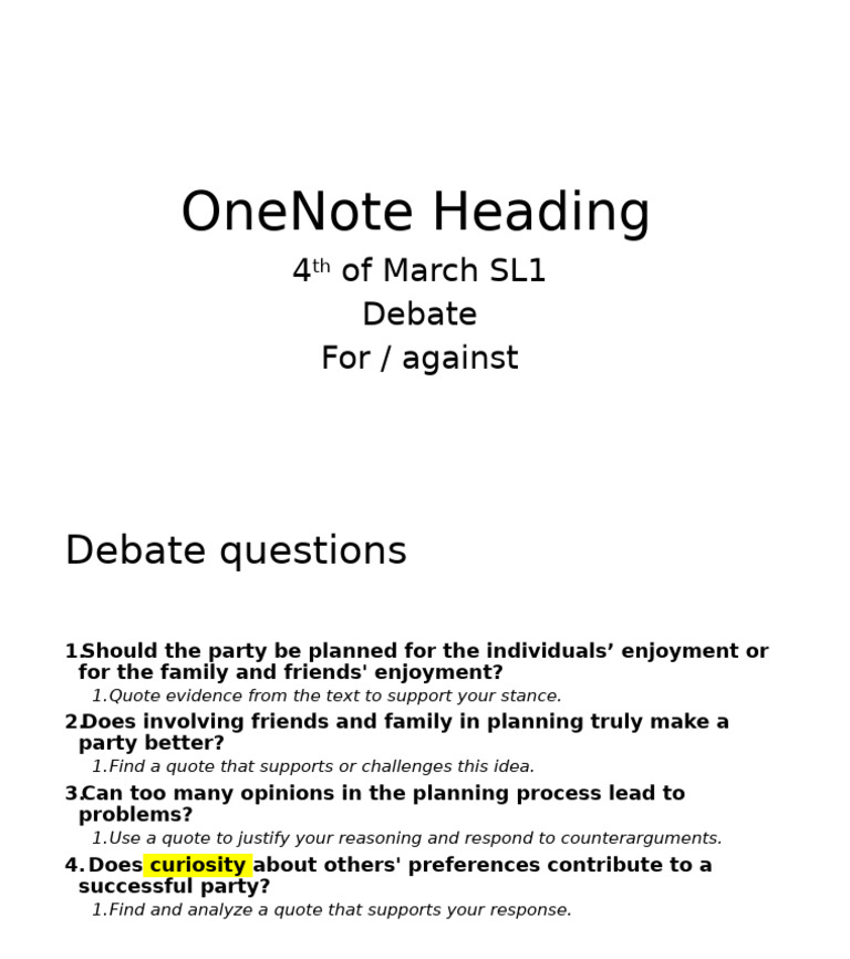 OneNote Debate Questions | PDF